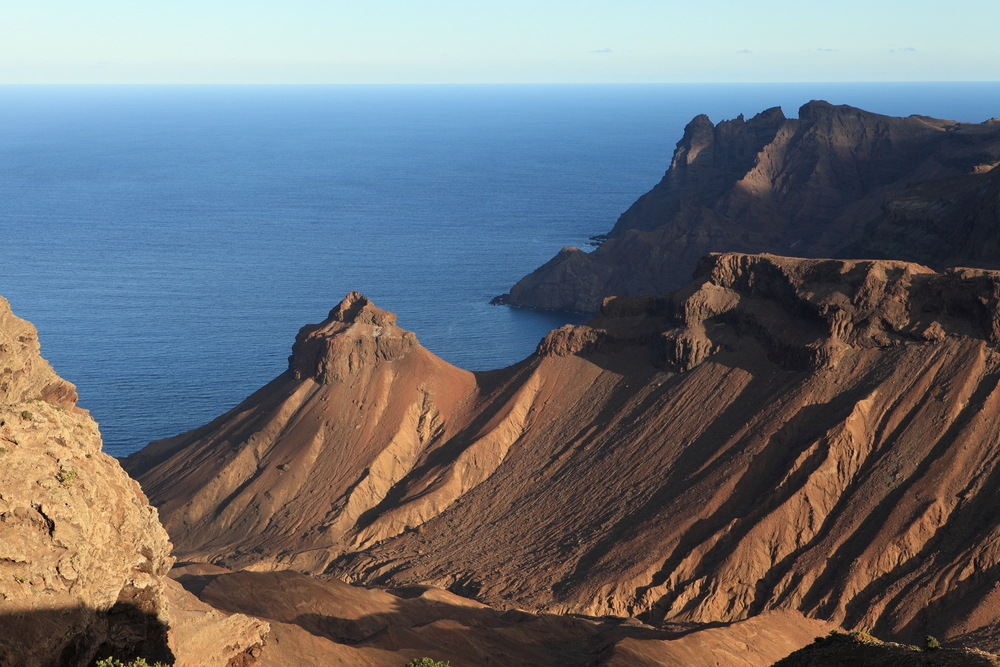 Rocky volcanic coastline of St Helena Island