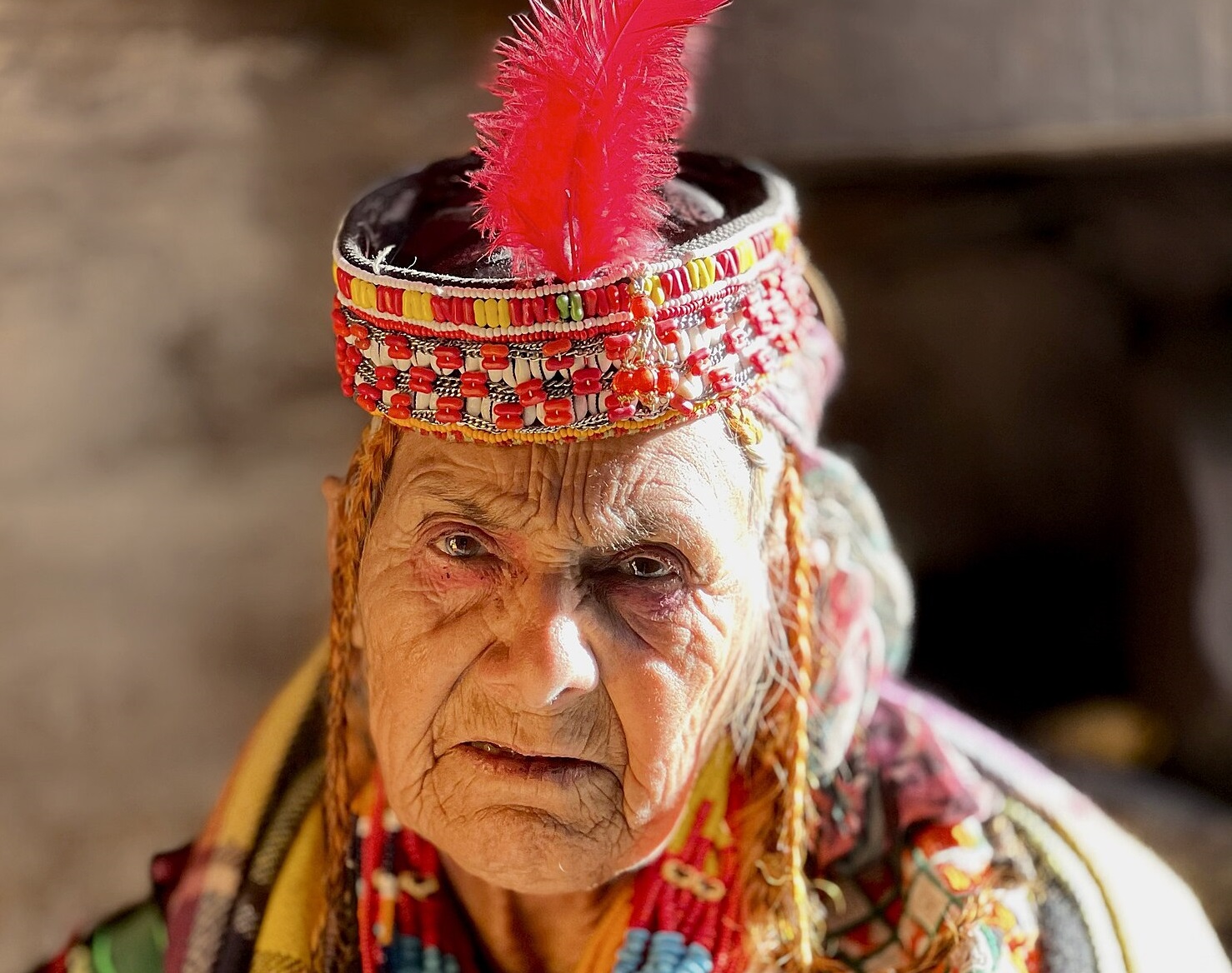 An aged Kalasha women from Kalash valley Chitral Pakistan