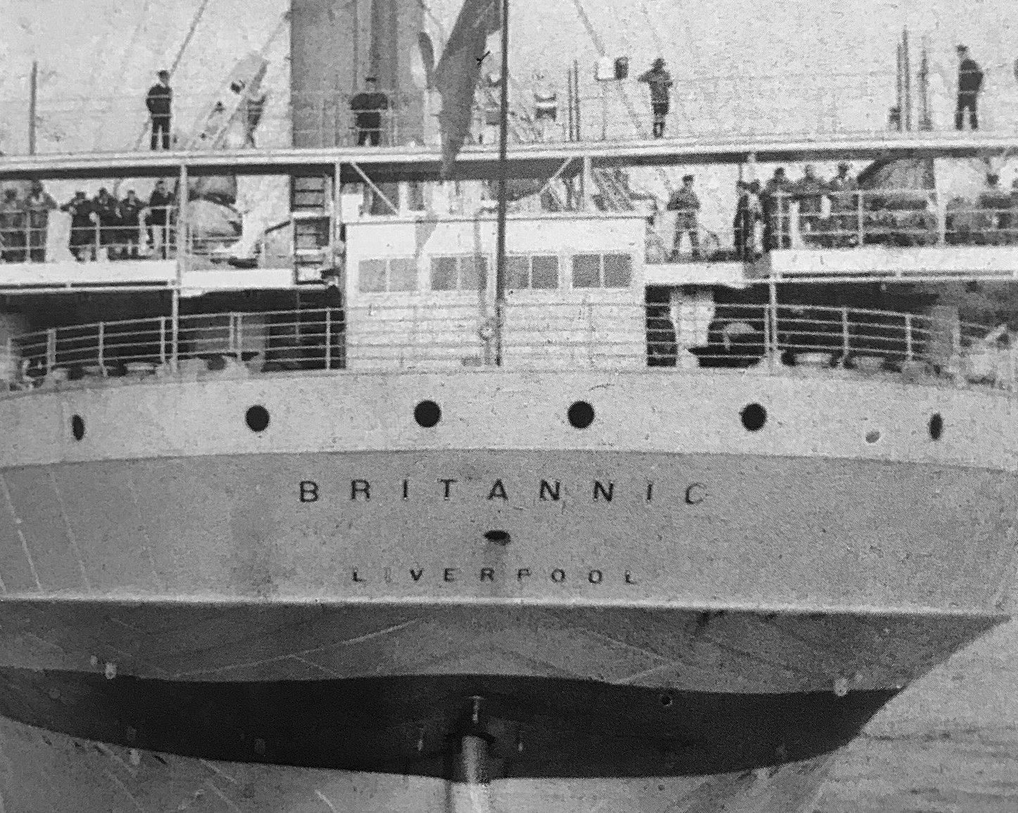 British hospital ship HMHS Britannic's stern, during her departure from Naples