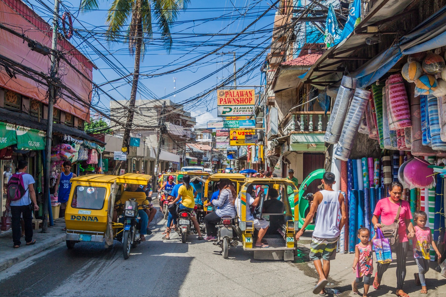Traffic at the main road through Boracay island, Philippines - 2018