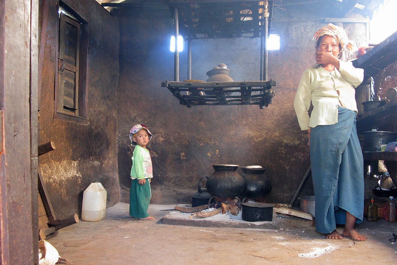 Tabu, Myanmar, Family In The Kitchen, Village Life In Rural Remote Area Of Shan Hills