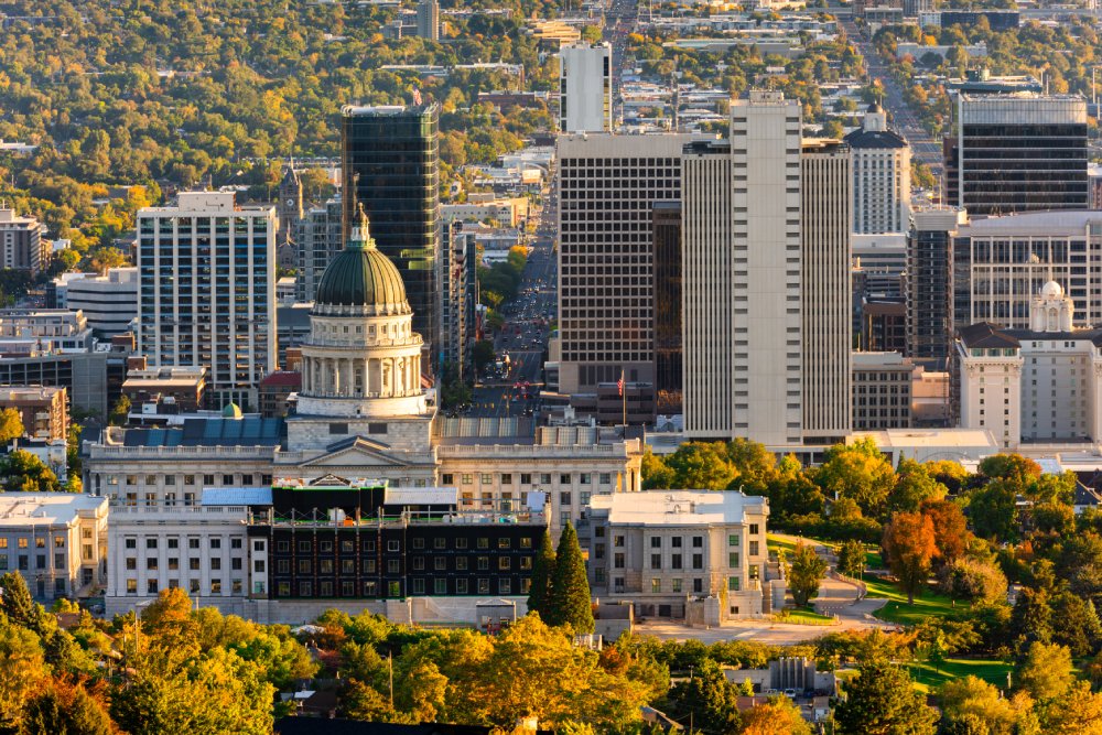 Vibrant urban scene of Salt Lake City, Utah captured from a high vantage point