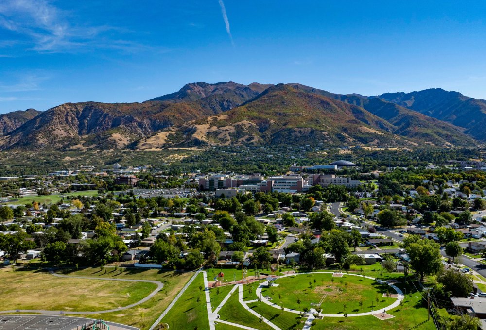 Vibrant urban scene of Ogden, Utah captured from a high vantage point