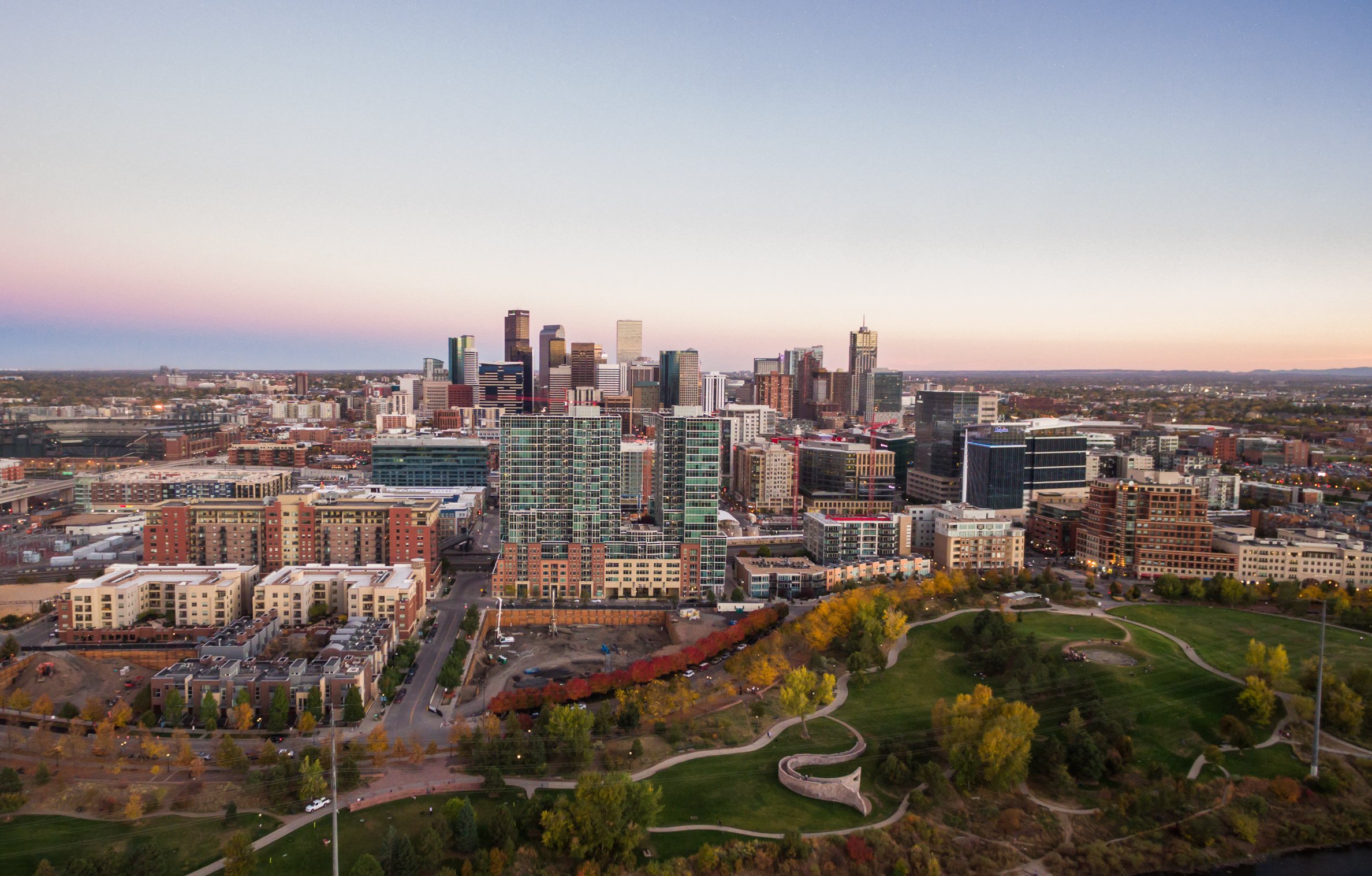 Vibrant urban scene of Denver, Colorado captured from a high vantage point