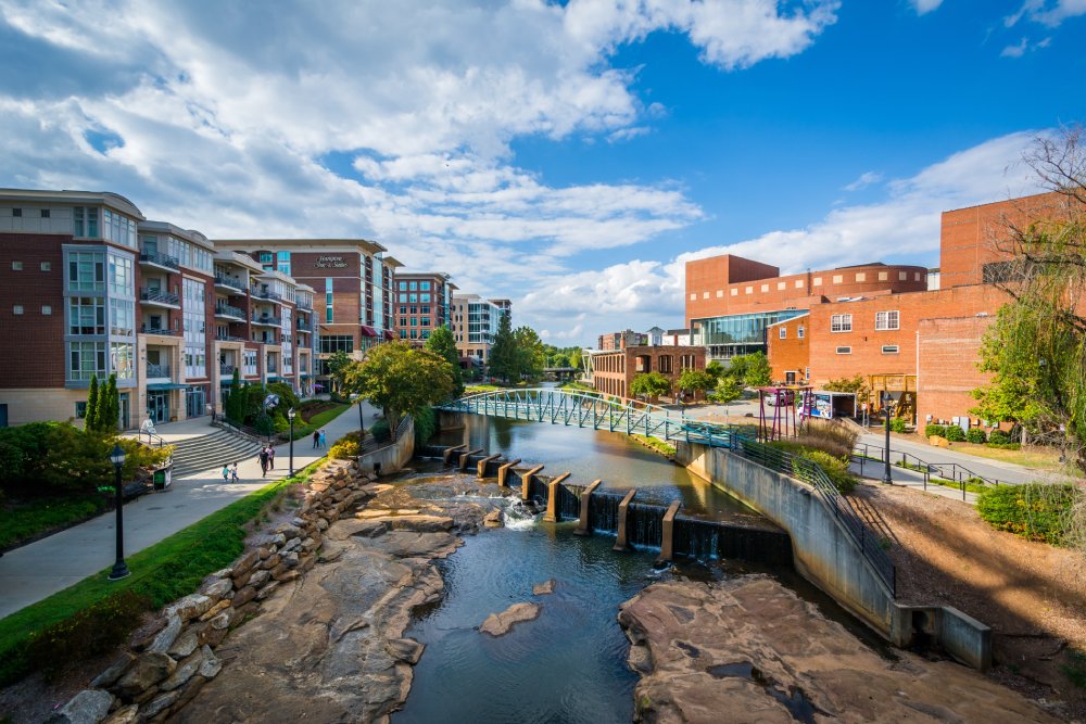Vibrant urban scene of Greenville, South Carolina captured from a high vantage point