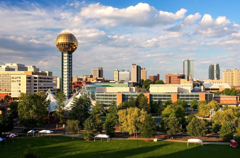 Vibrant urban scene of Knoxville City in Tennessee captured from a high vantage point