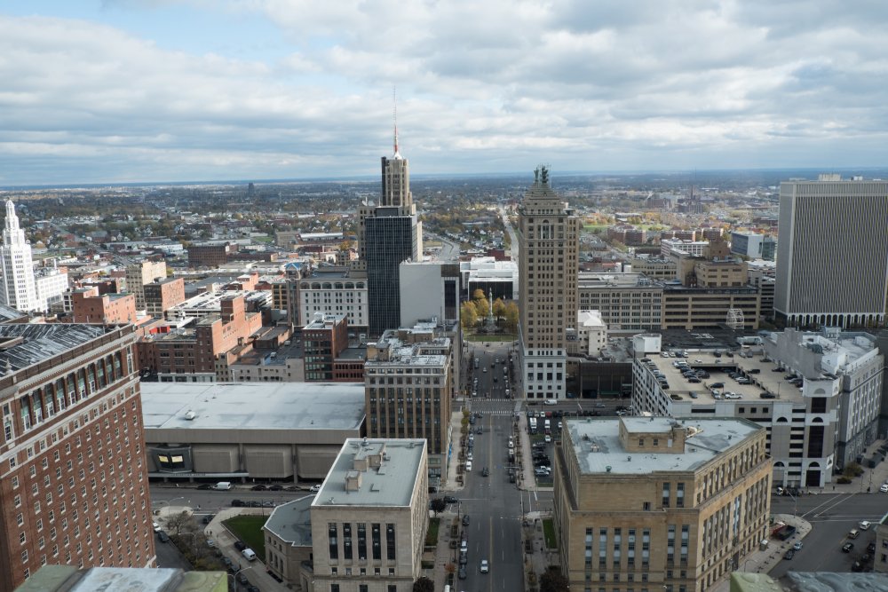 Vibrant urban scene of Buffalo, New York captured from a high vantage point