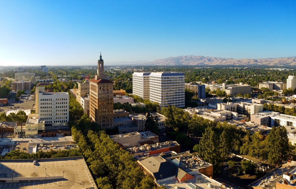 Vibrant urban scene of San José, California captured from a high vantage point