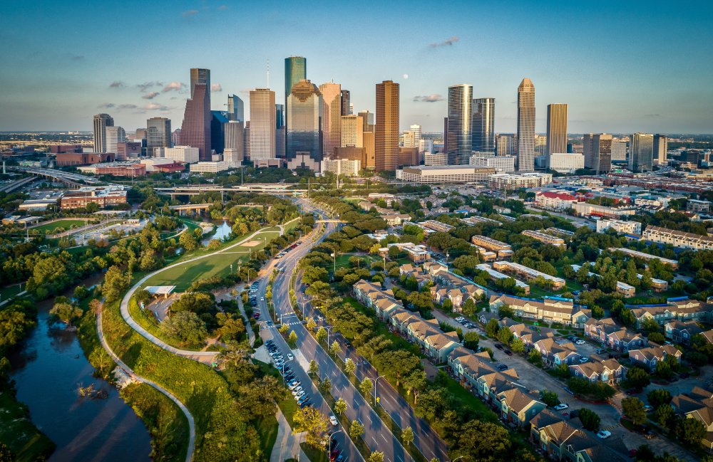 Vibrant urban scene of Houston, Texas captured from a high vantage point