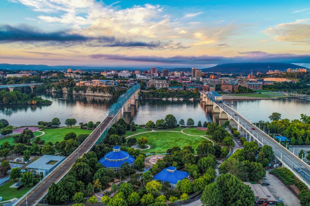 Vibrant urban scene of Chattanooga, Tennessee captured from a high vantage point