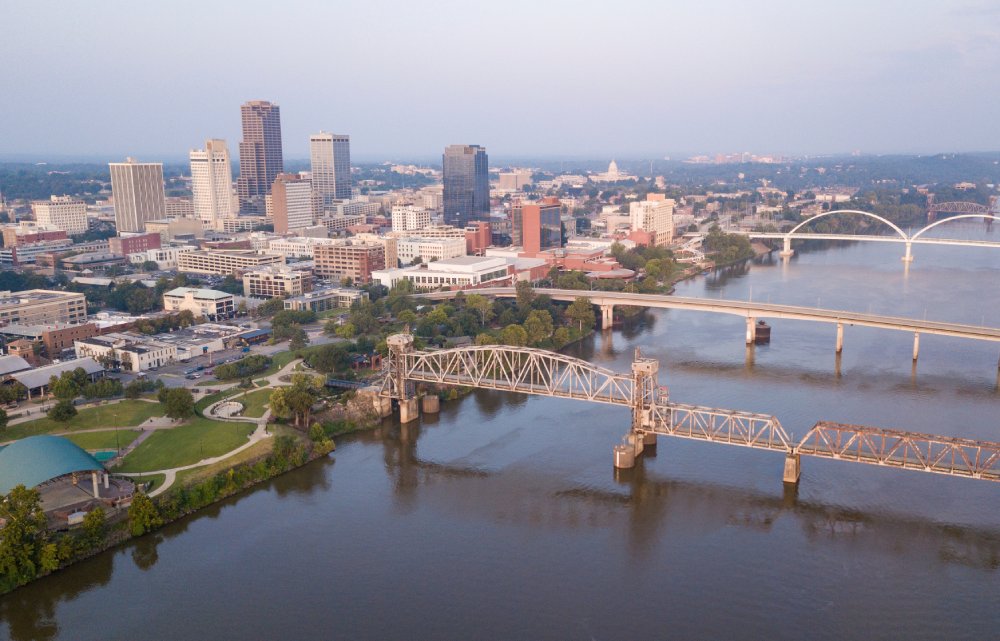 Vibrant urban scene of Little Rock, Arkansas captured from a high vantage point