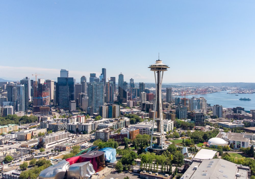 Vibrant urban scene of Seattle, Washington captured from a high vantage point