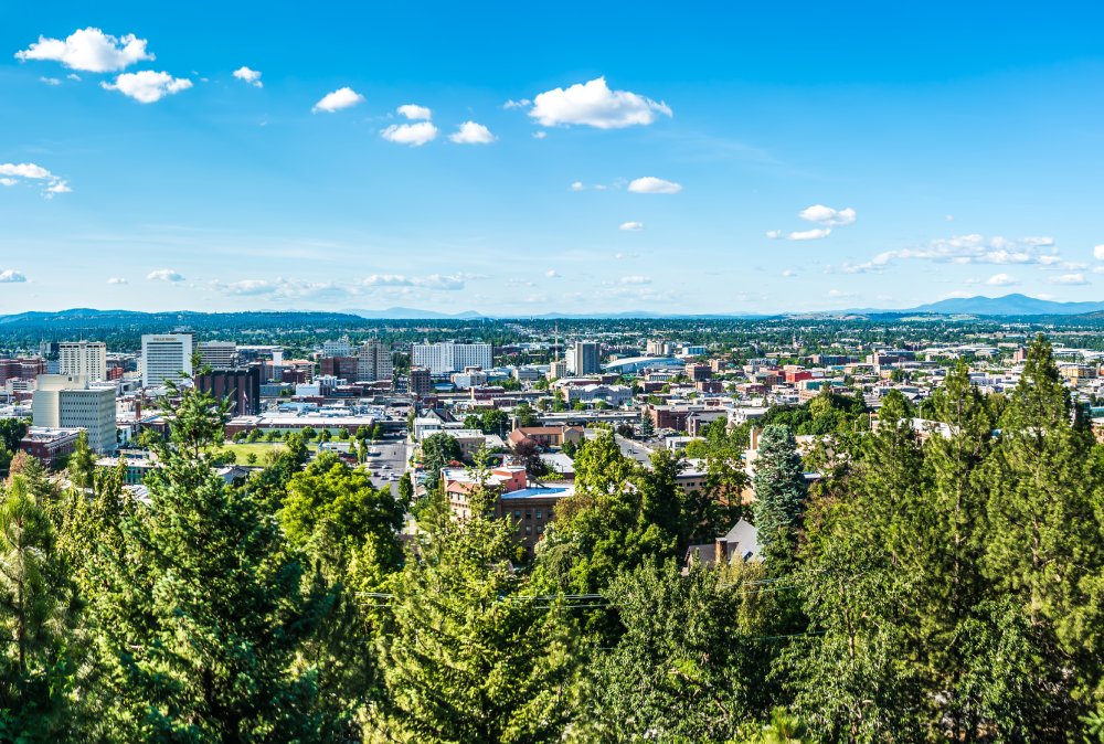 Vibrant urban scene of Spokane, Washingto captured from a high vantage point