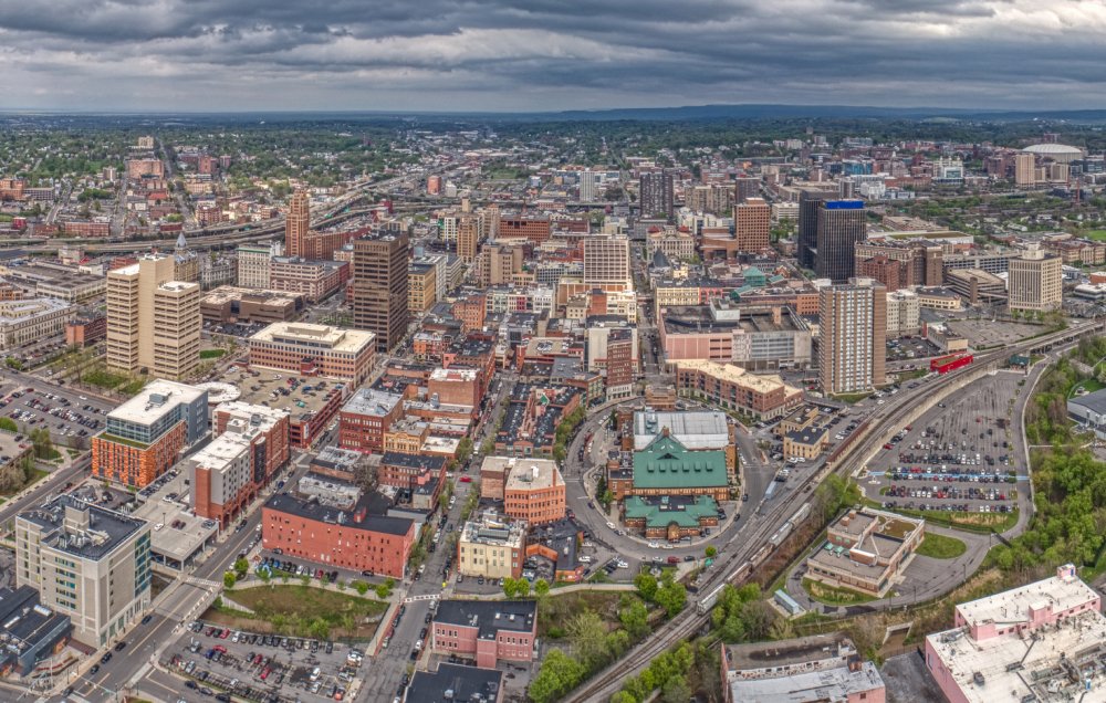 Vibrant urban scene of Syracuse, New York captured from a high vantage point