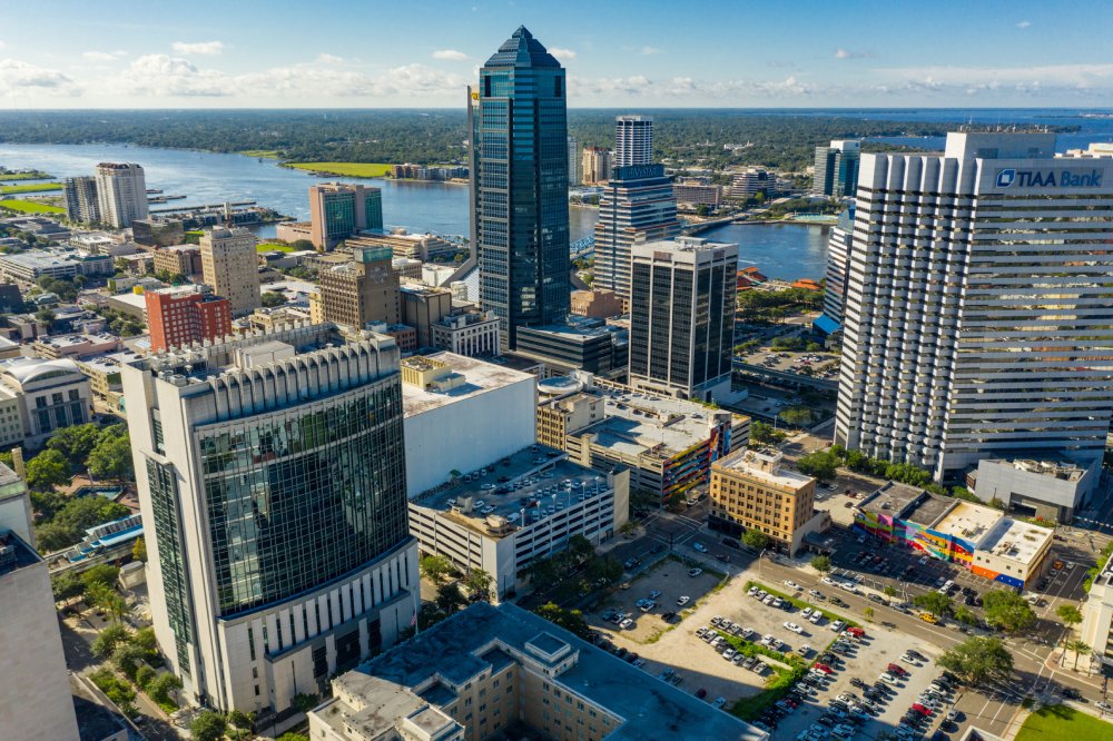 Vibrant urban scene of Jacksonville, Florida captured from a high vantage point
