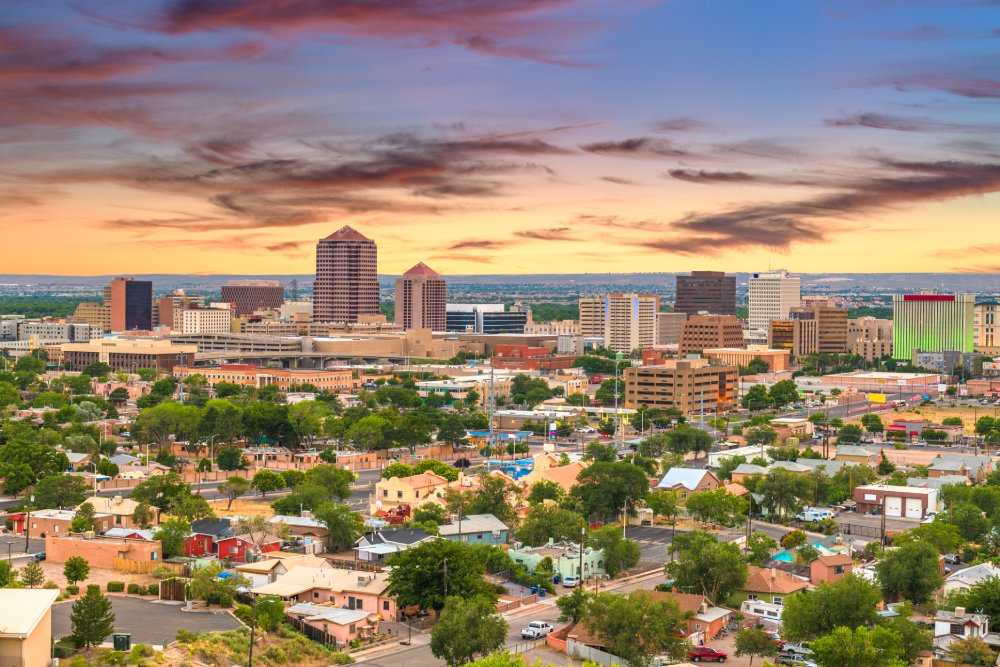 Vibrant urban scene of Albuquerque, New Mexico captured from a high vantage point