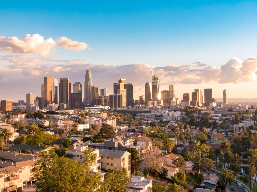 Vibrant urban scene of Los Angeles, California captured from a high vantage point
