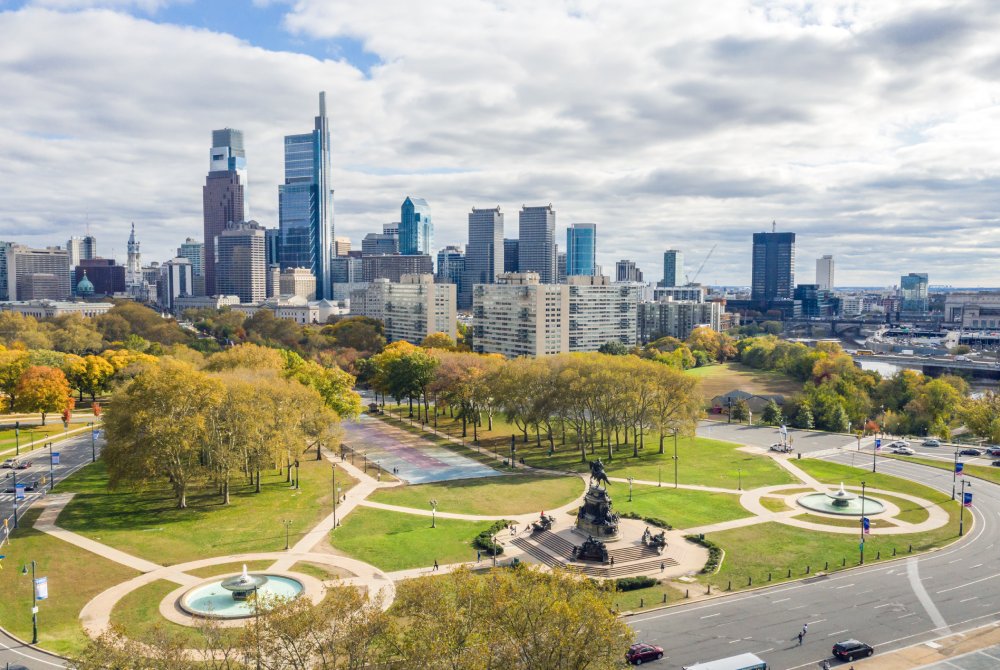 Vibrant urban scene of Philadelphia, Pennsylvania captured from a high vantage point