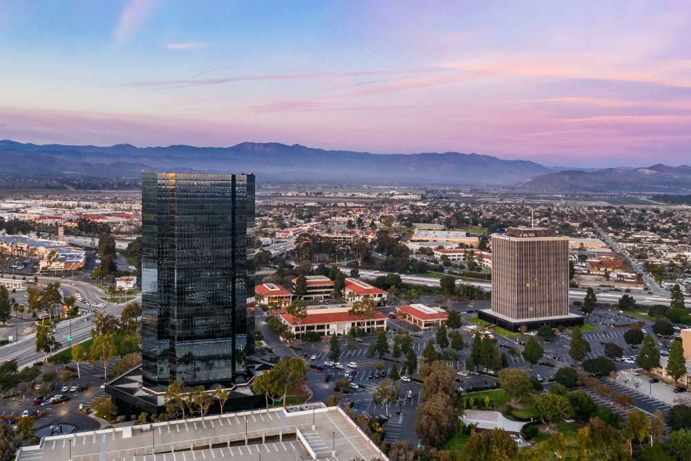Vibrant urban scene of Oxnard City in California captured from a high vantage point