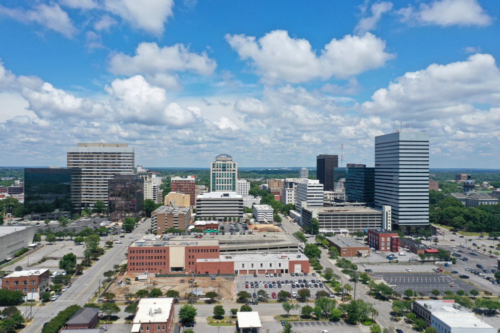 Vibrant urban scene of Columbia, South Carolina captured from a high vantage point