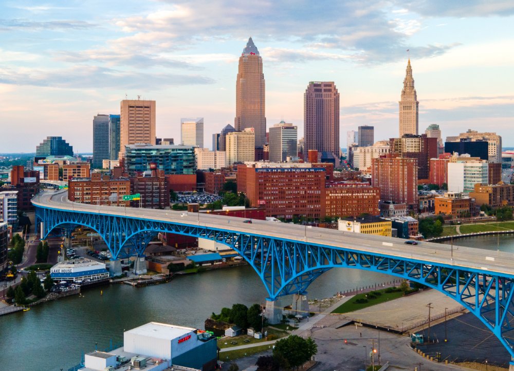 Vibrant urban scene of Cleveland, Ohio captured from a high vantage point