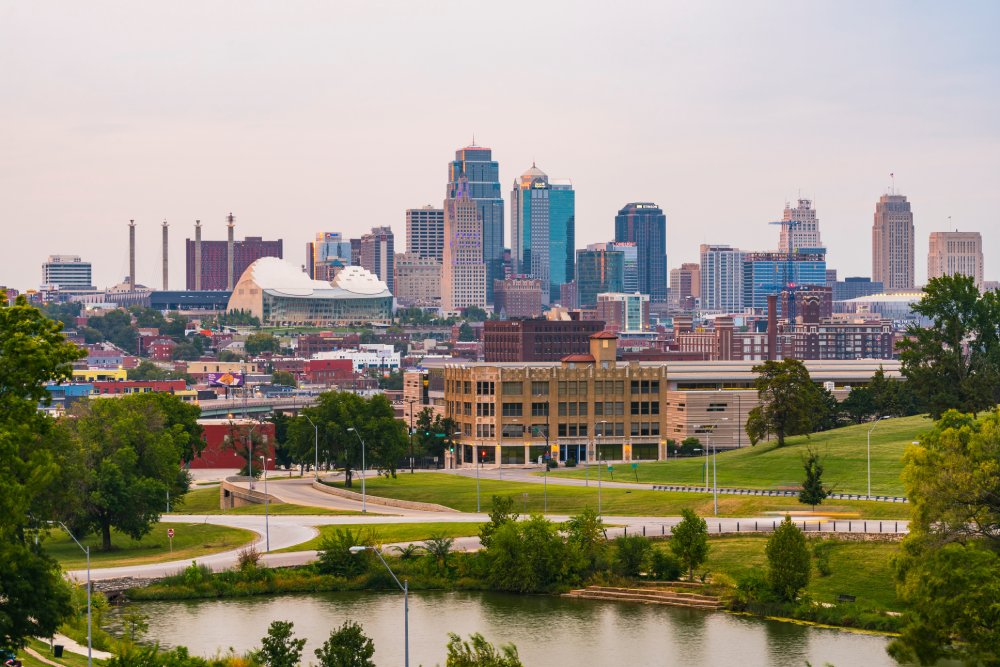 Vibrant urban scene of Kansas City, Missouri captured from a high vantage point