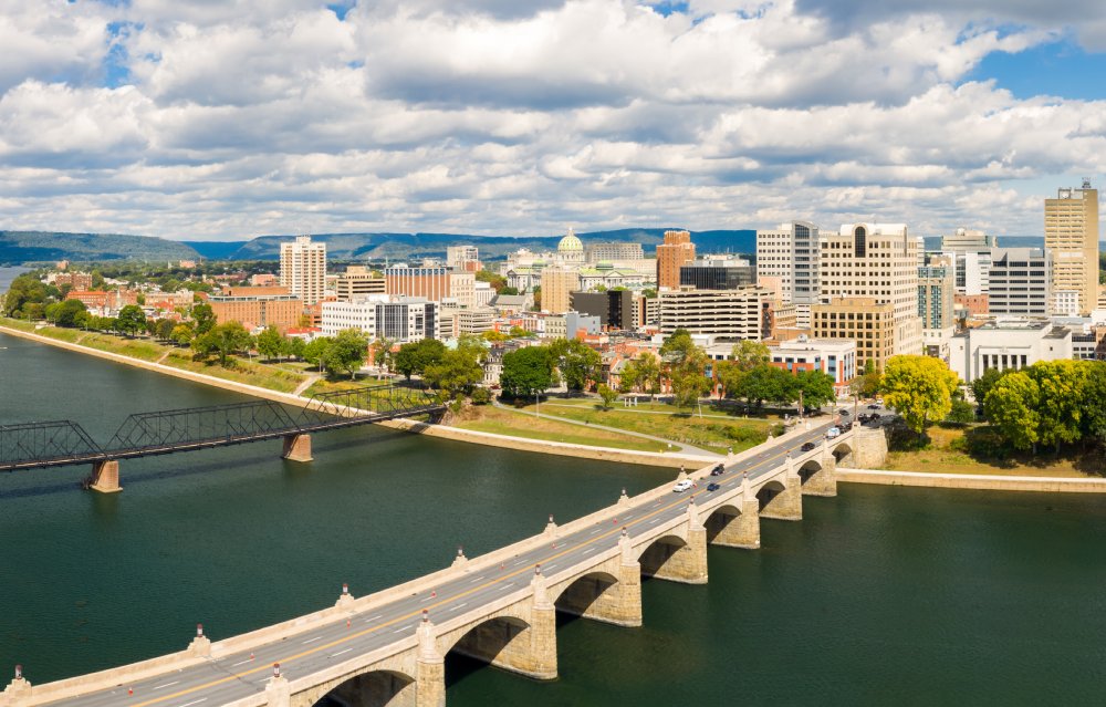 Vibrant urban scene of Harrisburg, Pennsylvania captured from a high vantage point