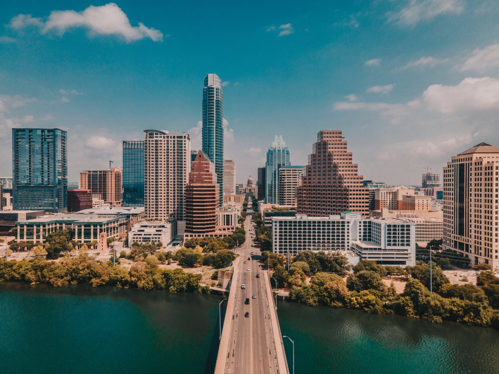 Vibrant urban scene of Austin, Texas captured from a high vantage point