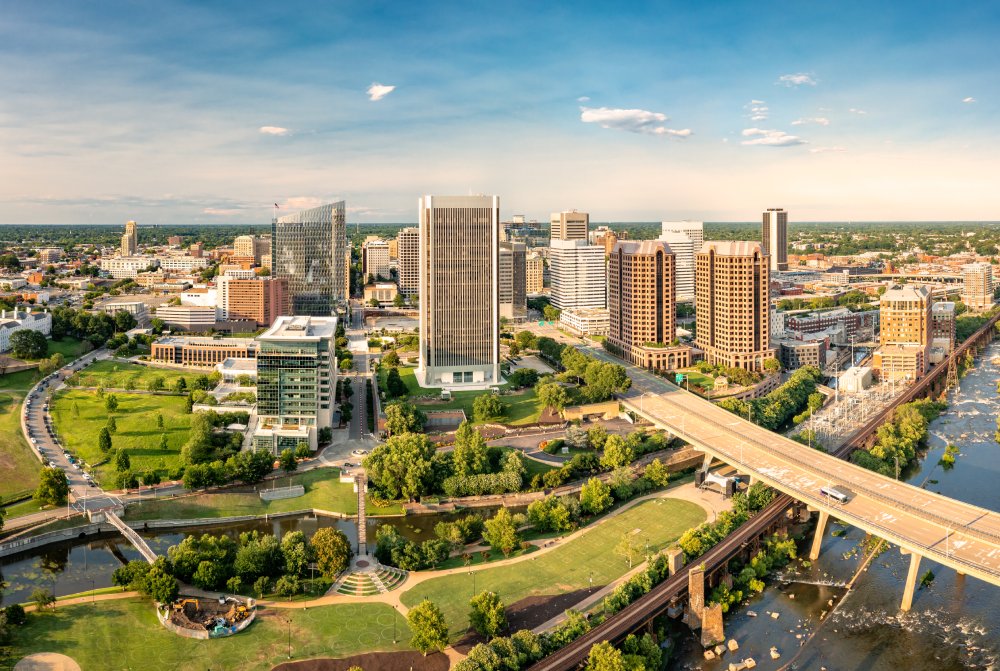 Vibrant urban scene of Richmond, Virginia captured from a high vantage point