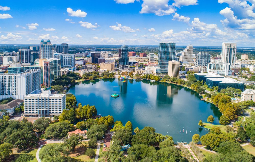 Vibrant urban scene of Orlando, Florida captured from a high vantage point