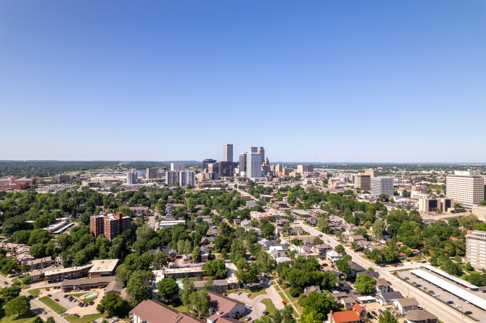 Vibrant urban scene of Tulsa, Oklahoma captured from a high vantage point