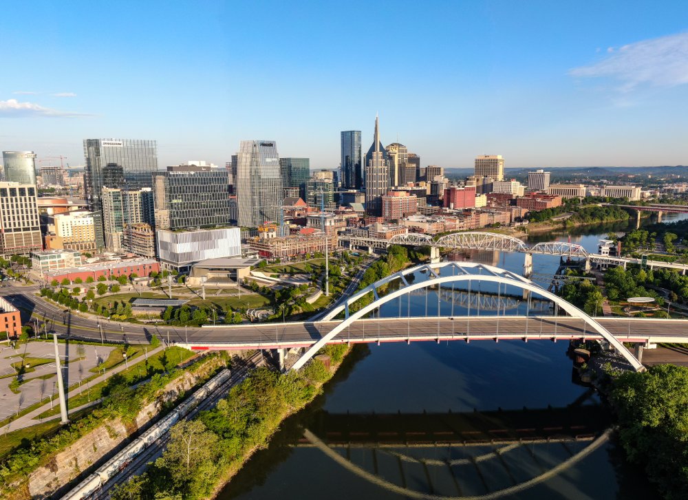 Vibrant urban scene of Nashville, Tennessee captured from a high vantage point