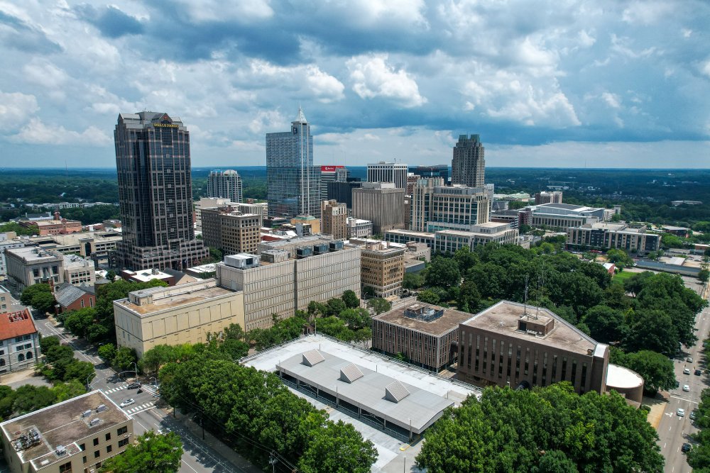 Vibrant urban scene of Raleigh, North Carolina captured from a high vantage point