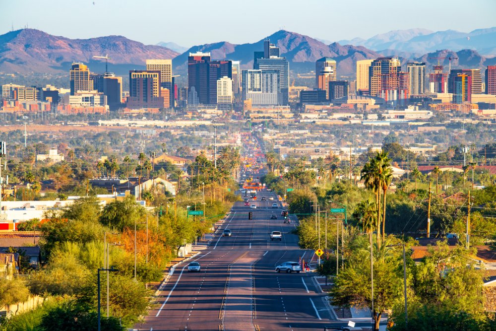 Vibrant urban scene of Phoenix, Arizona captured from a high vantage point