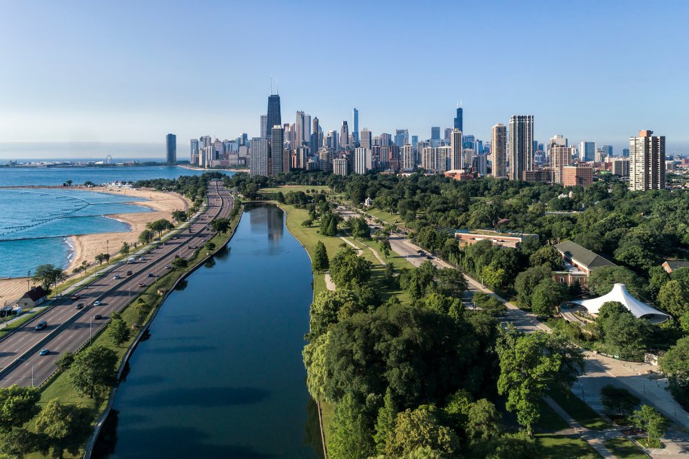 Vibrant urban scene of Chicago, Illinois captured from a high vantage point