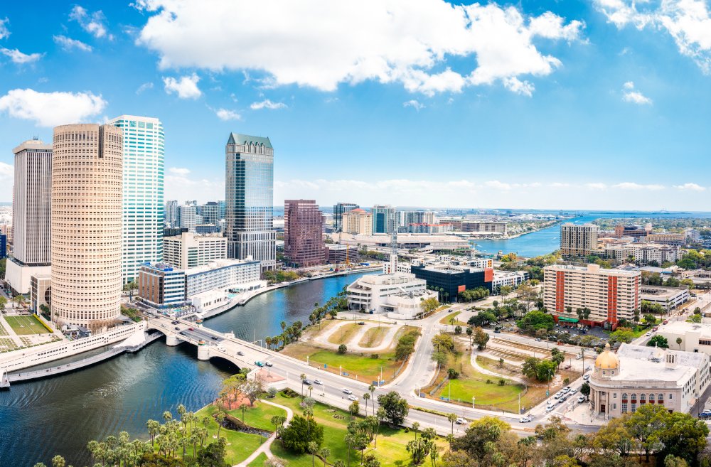Vibrant urban scene of Tampa, Florida captured from a high vantage point
