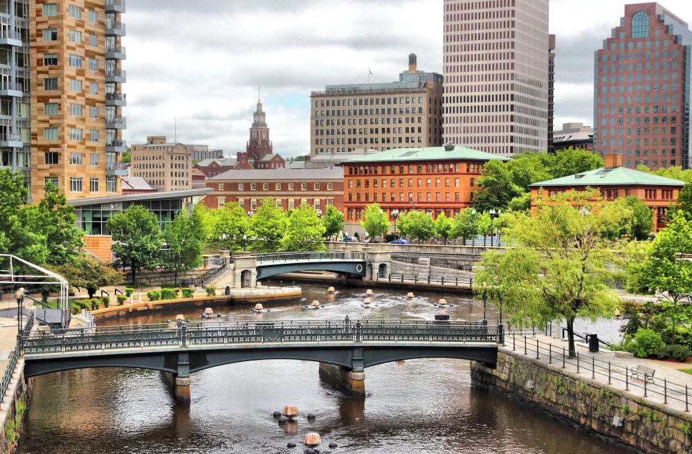 Vibrant urban scene of Providence, Rhode Island captured from a high vantage point