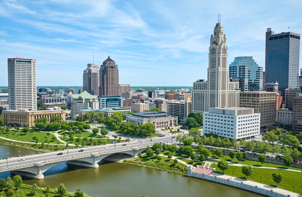 Vibrant urban scene of Columbus, Ohio captured from a high vantage point
