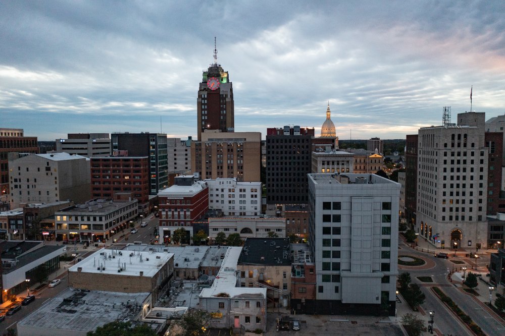 Vibrant urban scene of Lansing, Michigan captured from a high vantage point