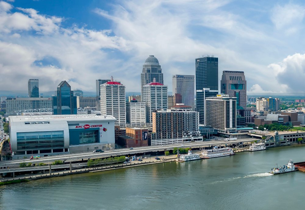 Vibrant urban scene of Louisville, Kentucky captured from a high vantage point