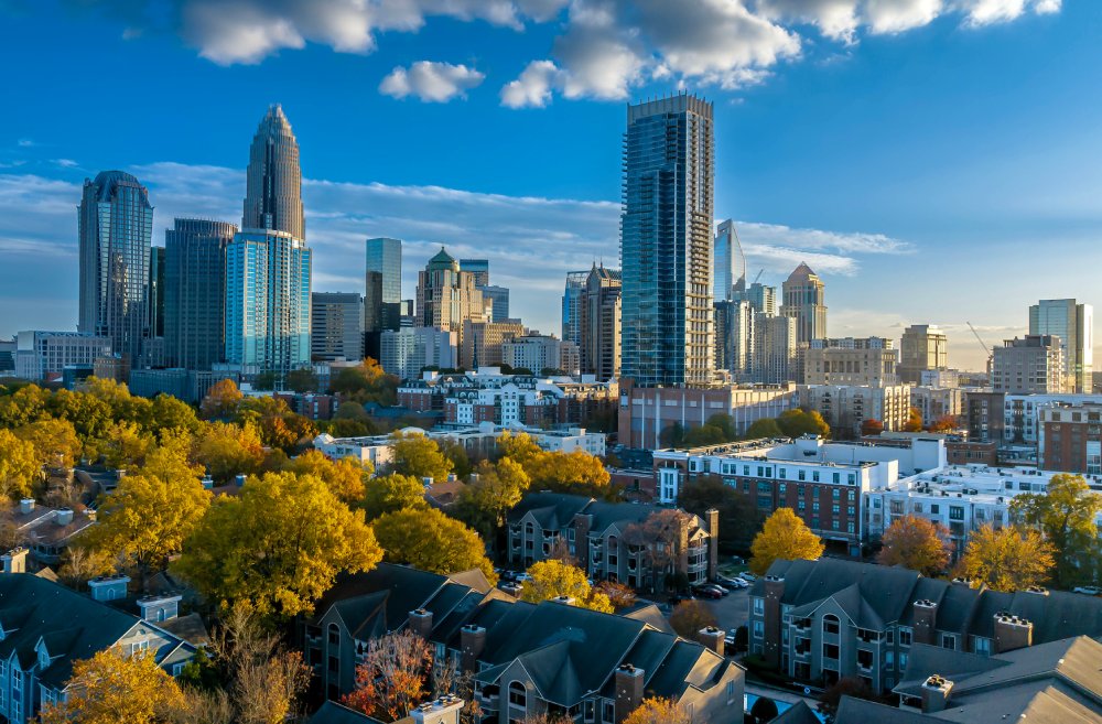 Vibrant urban scene of Charlotte, North Carolina captured from a high vantage point
