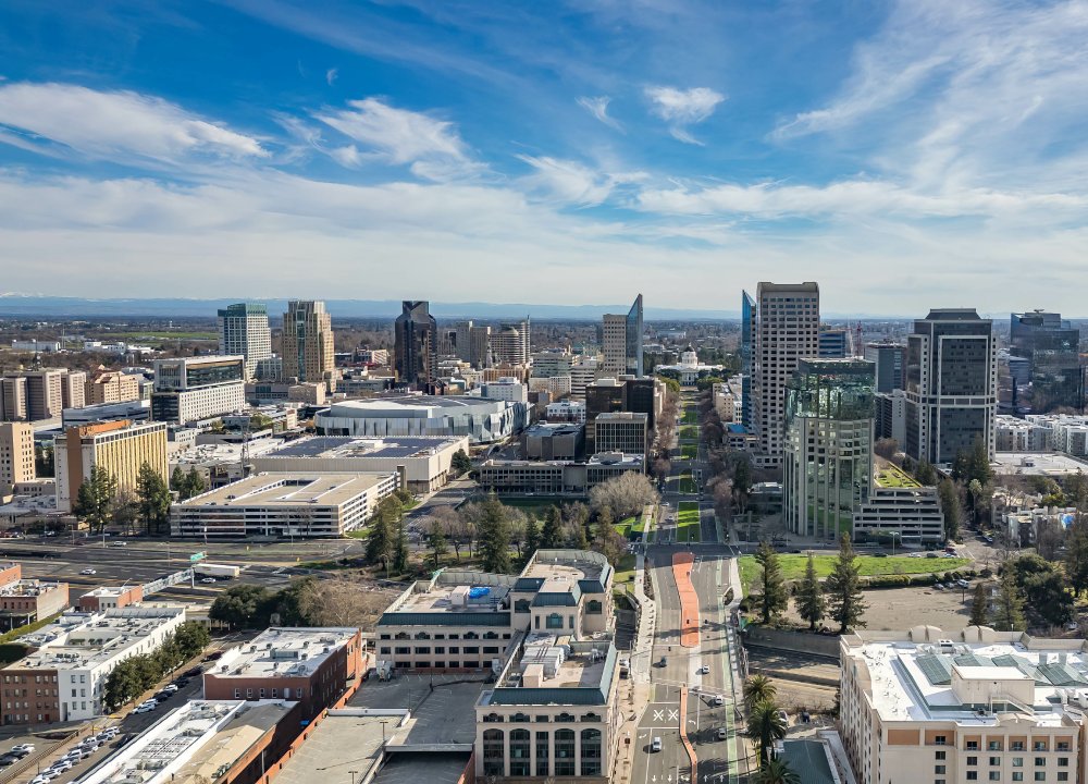 Vibrant urban scene of Sacramento, California captured from a high vantage point
