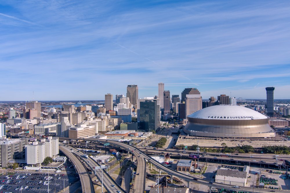 Vibrant urban scene of New Orleans, Louisiana captured from a high vantage point