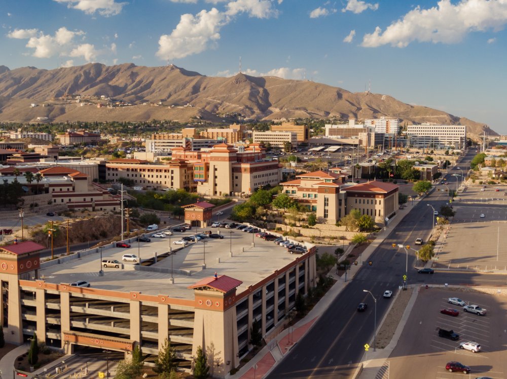 Vibrant urban scene of El Paso, Texas captured from a high vantage point