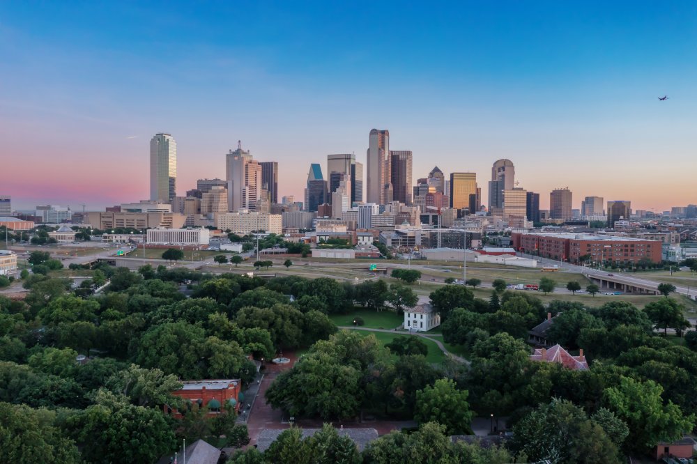 Vibrant urban scene of Dallas, Texas captured from a high vantage point