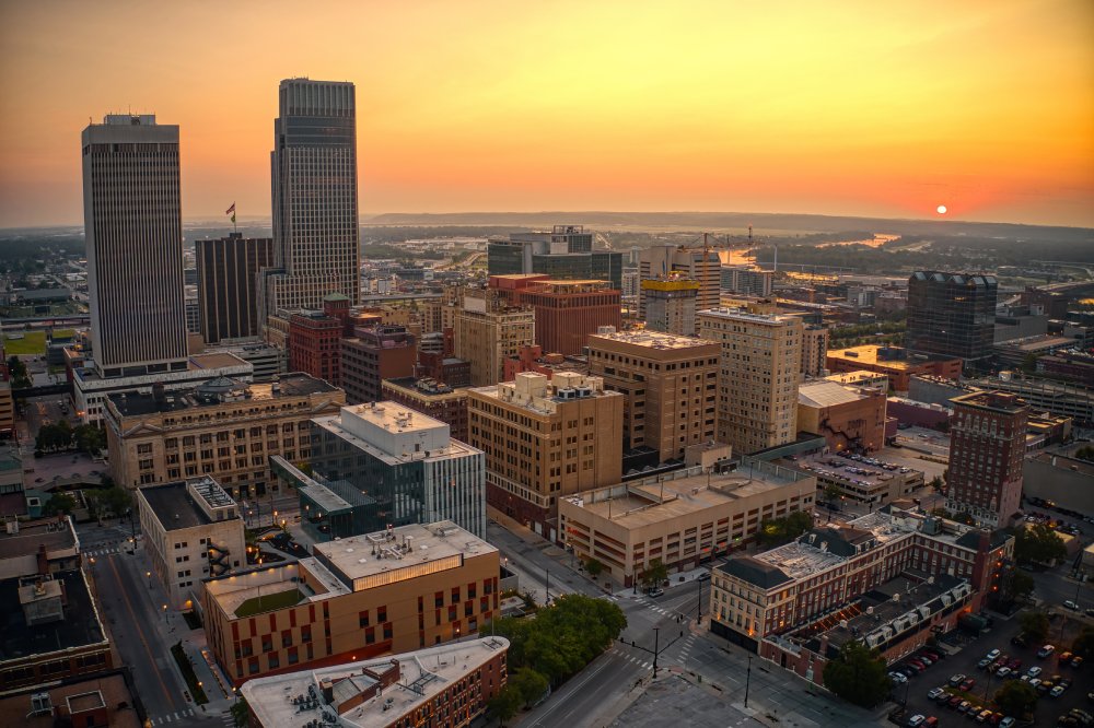 Vibrant urban scene of Omaha, Nebraska captured from a high vantage point