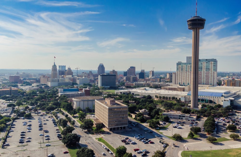 Vibrant urban scene of San Antonio, Texas captured from a high vantage point