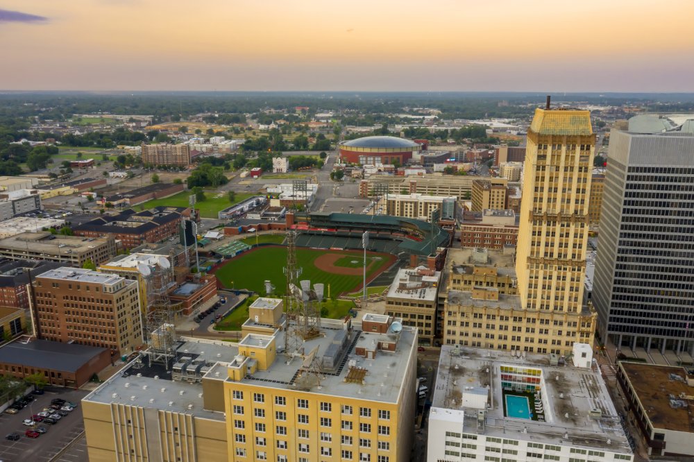 Vibrant urban scene of Memphis, Tennessee captured from a high vantage point