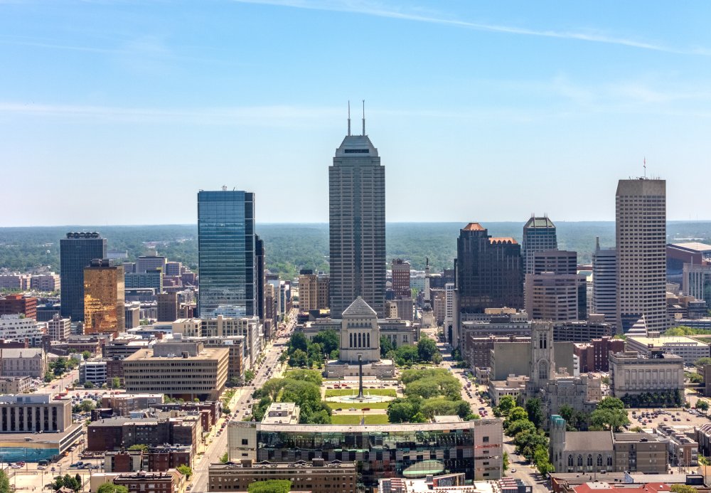 Vibrant urban scene of Indianapolis, Indiana captured from a high vantage point