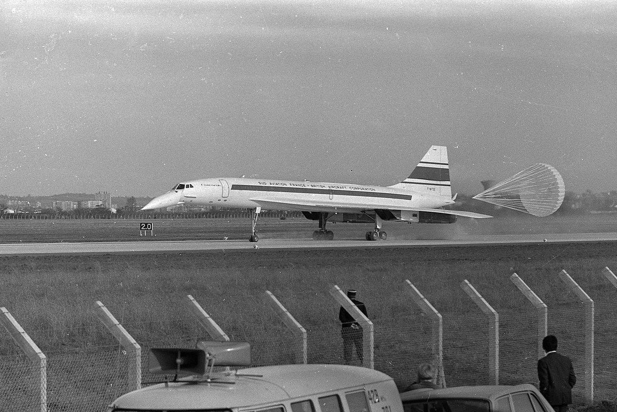 Grayscale Photo of The first supersonic plane Concorde